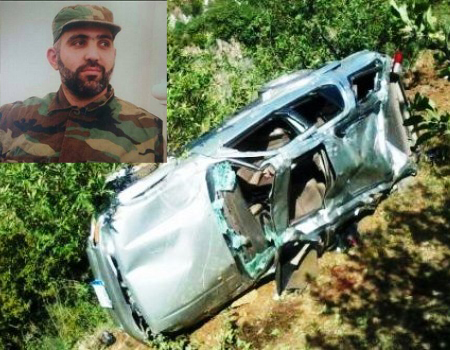مصرع مسؤول حزب الله اللبناني في بلدة "لاسا" بحادث سير + صور